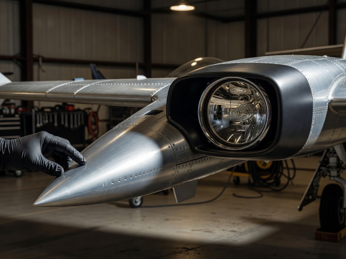 Detailed close-up inspection of vehicle wing and headlamp during pre-flight check