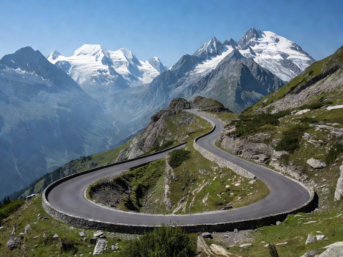Scenic high-elevation alpine highway curving through European mountains
